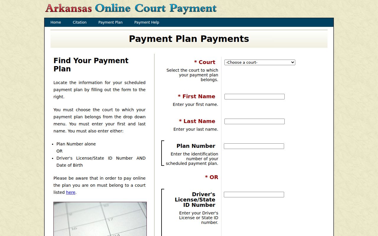 Carroll County traffic court records compared with the Arkansas payment-plan query