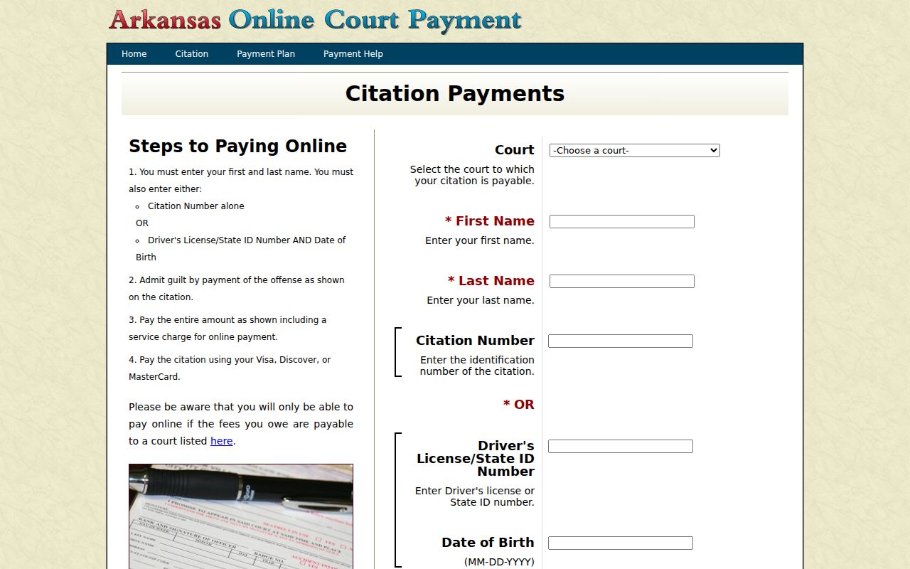 Carroll County traffic court records search through the Arkansas eTraffic citation query
