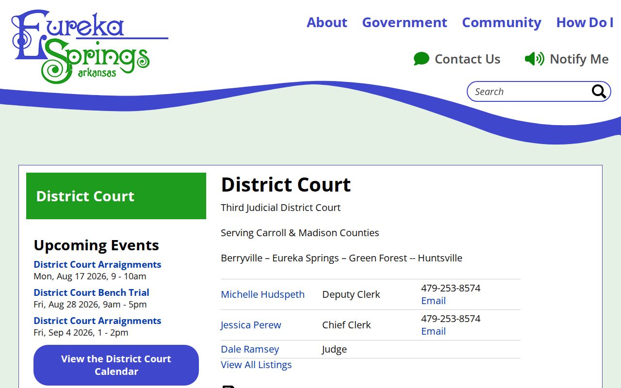 Carroll County court dates at Eureka Springs District Court