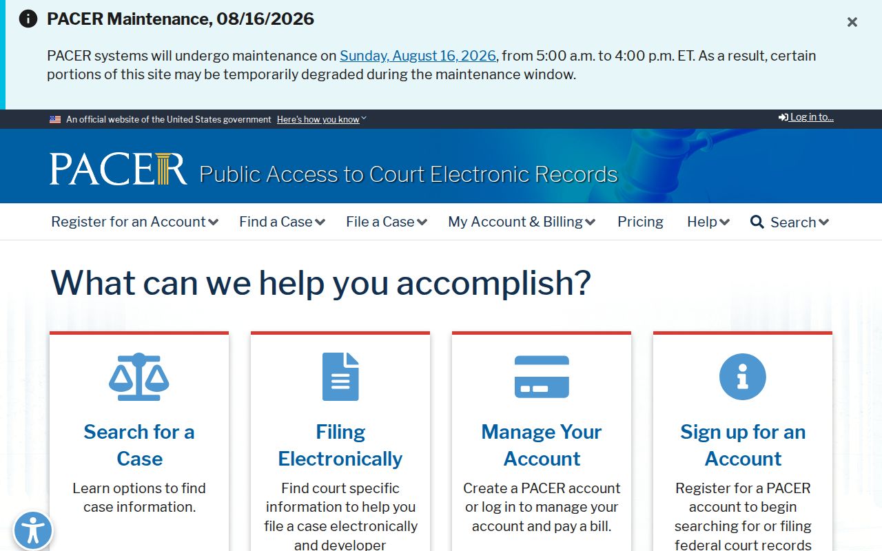 Carroll County federal case lookup through PACER